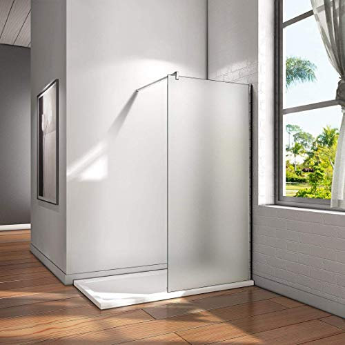 120x200cm Walk in Dusche Duschwand Duschabtrennung 10mm Nano Milchglas frosted Glas Trennwand mit 140cm Stabilisierungsstange