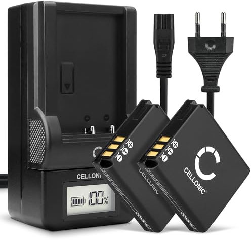 CELLONIC, Batterie pour Caméra, Compatible avec Panasonic Lumix DMC-LX2, DMC-FX01, CGA-S005E (3.7V, 1100mAh) 2 Pièces + Chargeur