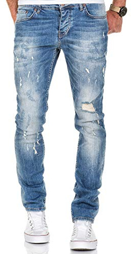 Amaci&Sons Herren Strech Destroyed Slim Fit Denim Jeans Hose 7500