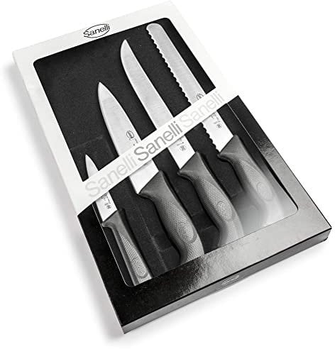 Sanelli Linea Skin Confezione coltelli Professionali Chef 4 pz, Acciaio Inox