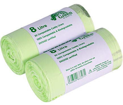 Green Giraffe 100 x 8L Compostable Caddy Liners - Food Waste Bin Bags - 2 Rolls