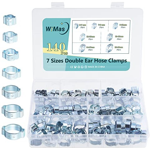 WiMas 140PCS 7-20mm Regolabile a doppio orecchio Fascette stringitubo Tubo di fissaggio Elementi di fissaggio Clip Kit