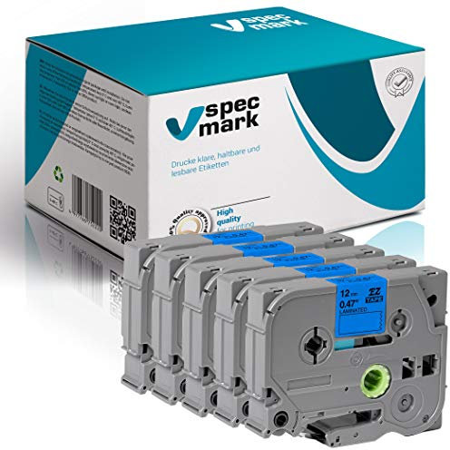 specmark Schriftband TZe-535 12mm x 8m Satz x 5 St. Weiß auf Blau Band kompatibel mit allen Drucker Brother PT P-touch AZe-535 EZe-535 TZ-535 TZ2-535