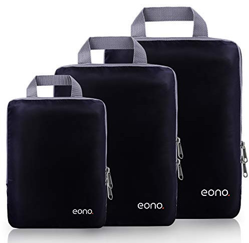 Eono Komprimierbaren Packwürfeln zur Organisation Ihres Reisegepäcks, Compression Packing Cube, Packtaschen Set und Gepäck Organizer für Rucksack und Koffer - Schwarz, 3-teilig
