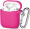 Maledan Kompatibel mit AirPods Hülle AirPods Case Apple Airpods 2 & 1, Voller Schutz Silikon Schutzhülle (Front LED Sichtbar) mit karabiner, Rose Rot