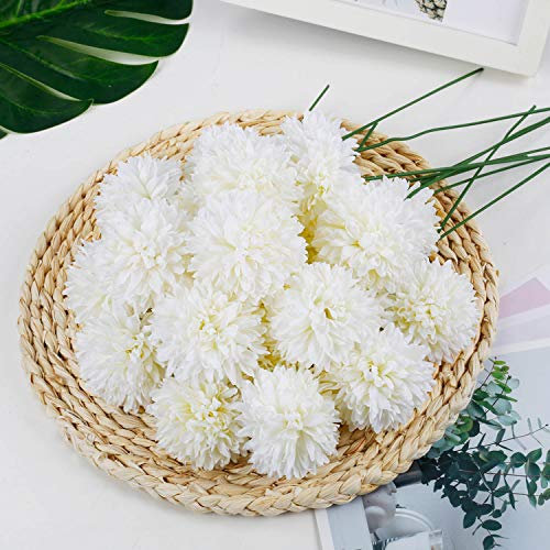 LIVILAN Künstliche Blumen, 25 Stück, Seide, Chrysanthemen-Kugel, weiße Blumensträuße, Hortensien, für Hochzeit, Brautjungfer, lebensechte Kunstblumen, Heimdekoration, DIY-Party, Weiß