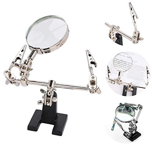 5X Magnifying Glass with Stand Hands Free Magnifying Glass Magnifier Stand with Clamps and Clips Free Standing Magnifying Glass for Desk Hobbies Iron Soldering Sewing Crafts Electronic Watch Repair