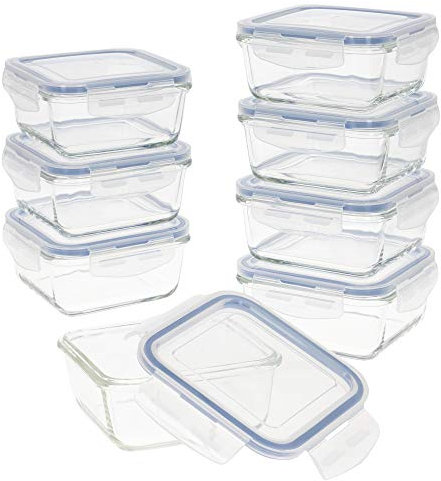 AKTIVE 8 récipients Alimentaires hermétiques, Verre, 14 x 14 x 6,5 cm (550 ML), Transparente