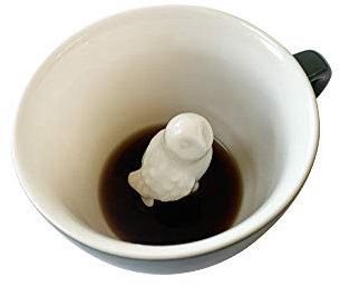 Creature Cups Keramiktasse mit Eulen-Motiv, 325 ml, smaragdgrünes Äußeres, verstecktes 3D-Tier im Inneren, taucht beim Trinken auf – Urlaubs-, Geburtstags-, Trinkgeschirr für Bauernhoftiere, Vögel,