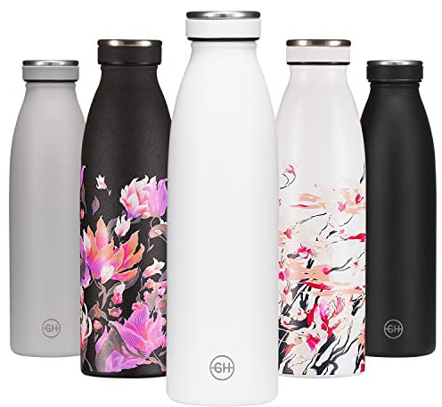 B2DO for GH Bouteille d'eau Isotherme 500 ml Essence Blanche | Gourde métallique réutilisable en acier inoxydable à double paroi sous vide |Gourde INOX isotherme de sport |Bouteille isotherme sans BPA
