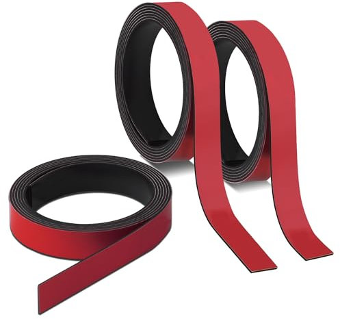 3x Magnet-Streifen Rot I ca. 1 cm x 1 m Magnetband zum markieren einteilen auf Whiteboards Lager-Regale Kalender I Magnet-Etiketten I mag237