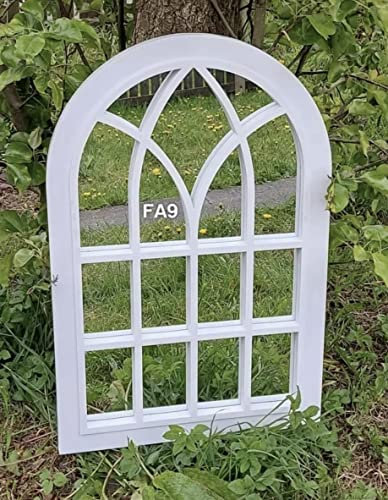 FA9 WHITE WINDOW INDOOR/OUTDOOR GARDEN MIRROR PLASTIC BACK ELEGANT VINTAGE STYLE LIGHT WEIGHT DURABLE FRAME ORNAMENT WALL MIRROR, 50x76cm