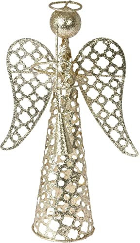 30cm Large Gold Christmas Tree Topper Fairy Angel Glitter 10 Led Lights