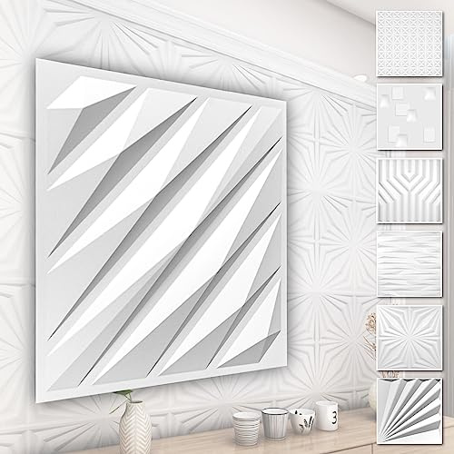 HEXIM 3D Wandpaneele, PVC Kunststoff weiß - Abstrakt Design Paneele 50x50cm Wandverkleidung (2QM HD136) Wandtattoo modern Iso Paneel