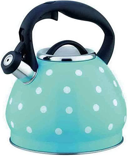 SGSG Tetera para Estufa 3L Camping Café Teteras Gran Silbato Estufa Lunares Tetera Hogar Tetera de Acero Inoxidable Tetera Teteras (Azul 3L)