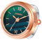 JewelryWe Ringuhr Fingeruhr Damen Analog Quarz Edelstahl Verstellbar Ring Uhr Fingerringuhr Uhrenring mit Grün Römischen Ziffern Rundem Zifferblatt und Rosegold Gehäuse