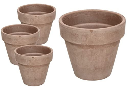 Kotarbau® Set di 4 vasi in terracotta con bordo 11 cm, per interni ed esterni, vaso per piante, per balcone o giardino, ceramica non smaltata, rustica, beige