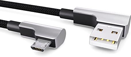 Cable micro USB de nylon de 2 m negro, enchufe en ángulo de 90 grados, cable de carga de USB a micro USB, cable de datos, cable de carga, USB 2.0