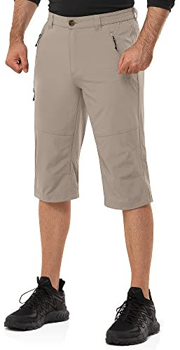 33,000ft Herren 3/4 Hose Cargo Shorts Kurze Wanderhose Stretch Leichte Radhose Sommer Capri Dreiviertel Hose Outdoor Shorts UPF 50+ mit Viele Taschen für Wandern Laufen Radfahren Fossil M