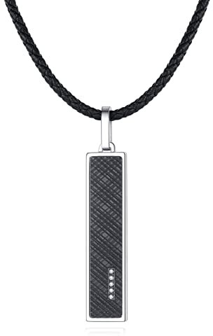 GAVU Collier Cordon Cuir Noir Pendentif Barre Acier Inoxydable Homme 60cm