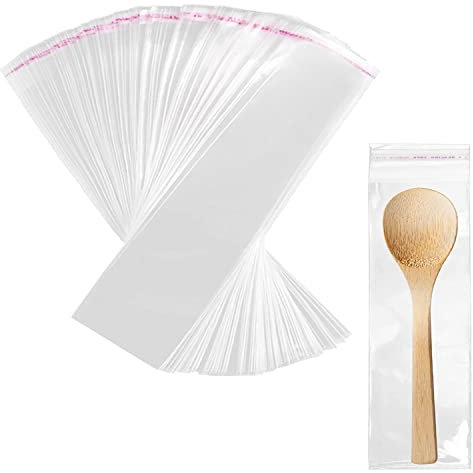 Clear Self-Adhesive Cellophane Bags - 100Pcs, 5 x 15 cm, 50 µm Adhesive Closure, Small Plastic Bags for Watch, Hairpin, Necklace, Candy, Key Chain