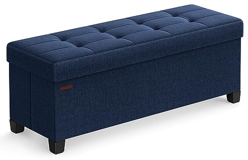 SONGMICS Storage Ottoman Bench, Foldable Foot Rest with Legs, 15 x 43 x 15.7 Inches, End of Bed Bench, Storage Chest, Load up to 660 lb, for Living Room, Bedroom, Entryway, Midnight Blue ULSF018I01