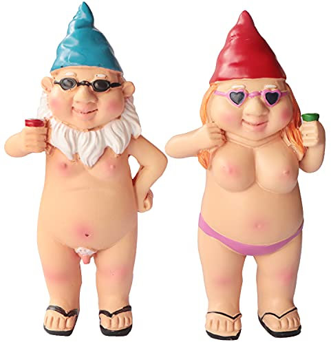 Kleine Gartenzwerg-Statue, 2 Stück nackte Garten-Kobold-Kunst-Dekoration, winziger Pinkel-Zwerg, freche Gartenstatue, Dekorationen für Zuhause, drinnen oder draußen, Mann und Frau, 12 cm Höhe (A)