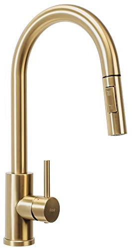 Rea Küchenarmatur ausziehbar FRESH BRUSH GOLD Wasserhahn Küche aus Messing 360° Drehung Armatur Küchenspüle Mischbatterie Spültischarmatur (Gold)