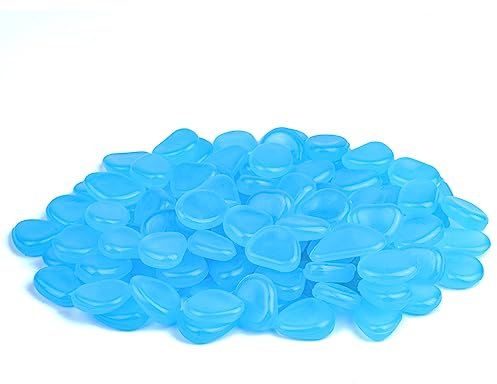 moinkerin 100 Piezas Piedras Luminosas, Piedras Guijarros Brillan en la Oscuridad la Decoración de Jardín, Pasarela y Decoración, Grava de Resina Decorativa (Azul-100piezas)