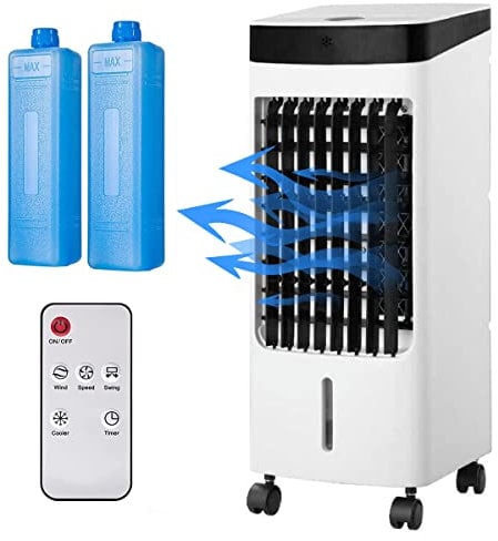 Eyesome 3 in 1 Portable Air Cooler | Air Conditioner | 4L Water Tank | 3 Speed Swing Function With 2 Ice Boxes | Remote Control | 7.5 Hour Timer, 360 ° WheelsHome or Office Use