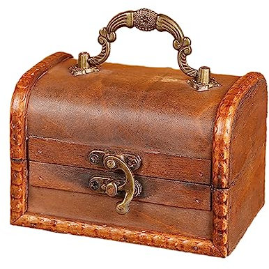 Holz Schatztruhe Box,Vintage Holz Schatztruhe,Vintage Look Kleine Piratenschatztruhe Holz-Schatzkisten Schatztruhen Aus Holz,Aufbewahrungsbox mit Griff Geeignet für Aufbewahren Und Dekorieren,Braun C