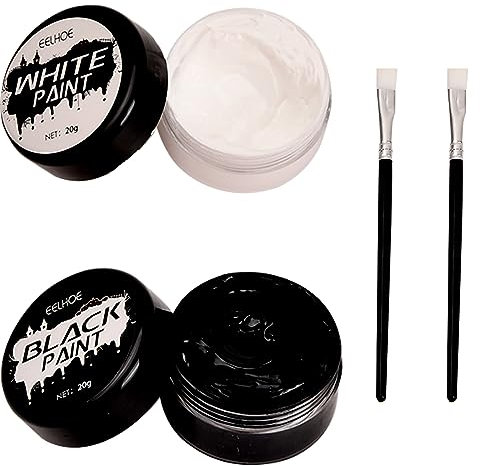 Jinlaili Noir Blanc Visage Peinture Corps 2 Set, Peinture Corporelle pour Le Visage, Kit Peinture Visage avec Pinceau De Maquillage, Maquillage Enfant pour Halloween, Carnaval, Soirées à Thème