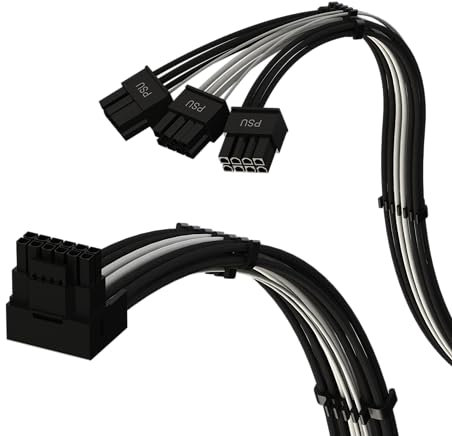 LINKUP - AVA PCIE 5.0 16Pin (12+4) mit Rechtswinkel zu 3x8Pin | 16AWG Umhüllt | Kompatibel mit RTX50 RTX40 RTX30 FE | Nur für Corsair/ThermalTake Netzteile geeignet | 70cm