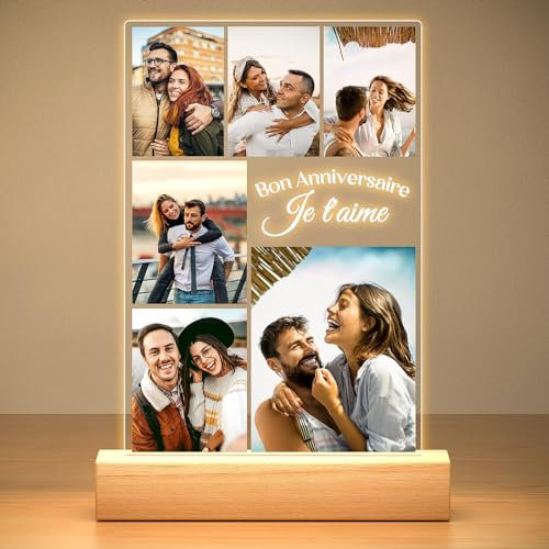 KoxSmar Cadeau Femme Personnalisé, Cadre Personnalisé Photo, Cadre Photo Personnalisé avec Photo, Cadre Lumineux Personnalisable, Cadeaux Photo Personnalisés, Cadeau Saint Valentin Personnalisé