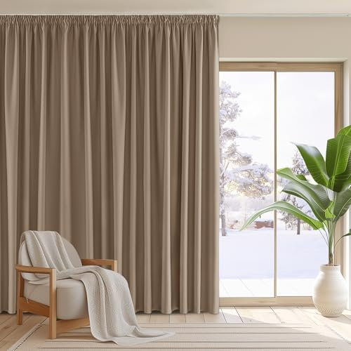 PONY DANCE Vorhang Blickdicht Kräuselband Kinderzimmer Gardinen für Große Fenster 1er Set H 245 x B 200 cm Verdunklungsvorhänge für Schiene Thermovorhang gegen Hitze, Cappuccino