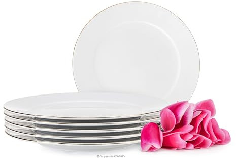 Konsimo Frühstücksteller für 6 Personen MUSCARI - 6er Set Kuchenteller - Dessertteller aus Porzellan - Moderne Kleine Teller - Ø20 cm - Goldlinie