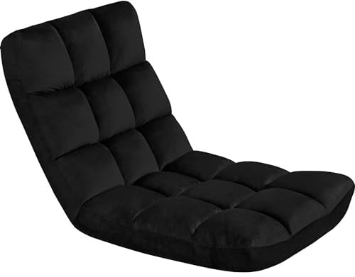 Yaheetech Fauteuil de Sol Pliable Réglable en 14 Positions Tatami Noir | Chaise de Sol, Canapé Paresseux, Chauffeuse 1 Place, Fauteuil Bas Convertible pour Salon Bureau Méditation Jeux Vidéo