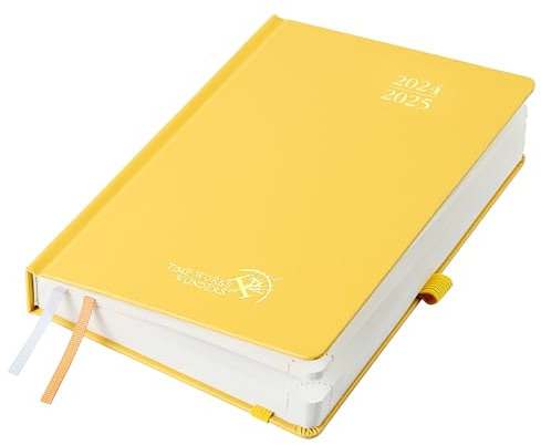 POPRUN Kalender 2024 2025 Tagesplaner 21,5 x 14,5 cm, Tageskalender A5 1 Tag 1 Seite (Montag - Sonntag), Terminplaner (Aug.2024-Jul.2025) mit Hardcover, Stiftschlaufe - Hellgelb