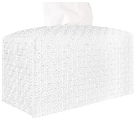 Ulife Mall Kosmetiktücherbox,24x18x13cm PU Leder Taschentuchbox Tissue Box Verdicktes Dekorativ Taschentücher Box für Esszimmer,Auto | weiß