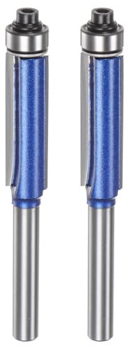 QUARKZMAN 2 Stück Fräser mit Anlaufkugellager 6 mm Schaft 3/8 Durchmesser 1,2 Schneidtiefe Obenlager Bündiggerade Fräserbits aus Hartmetall für Spanplatten Sperrholz, Silber Blau