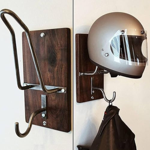 Yulokdwi Motorcycle Helmet Holder, Jacket Hook Motorcycle Helmet Hanger, Improved Motorcycle Helmet Rack & Jacket Hook,Garage Storage Rack Vintage, Metal Hook for Scarf, Keys