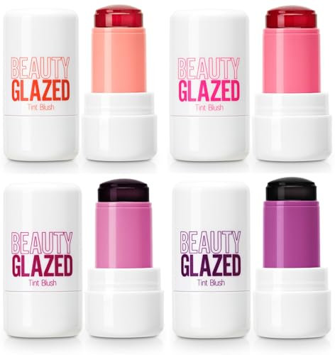 4 PCS Jelly Blush Stick Set, Velvet Matte Blushes, Lightweight Cream Blush Long-lasting Smudge-proof Natural looking Jelly Blush (1, B, 4PCS/Set)