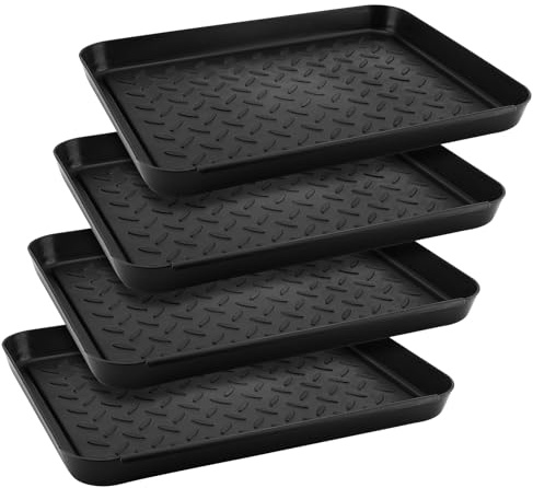 CHUIFAI 4 Bandejas para Zapatos de Plástico, 35 x 27,5 x 3 cm, Bandeja Organizadora de Calzado Grande, para Interior, Pasillo, Armario y Coche, Negro