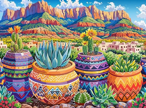 Mesa Verde Succulent Sunset by Cross & Glory - 1000 Teile Puzzle für Erwachsene Puzzles | Lebendige Kakteen & Sukkulenten
