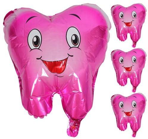 Zerodeko Zahnförmige Luftballons 4 Stück Zahn-Themen-Folienballons Zahn-Aufblasbare Luftballons Duschballons für Zahn-Zahn-Motto-Geburtstagsparty-Dekorationen Rosig