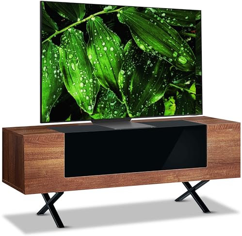 Centurion Supports ADONIS Walnut with Black Contrast Beam-Thru Remote Friendly Door 26-55” Flat Screen TV Cabinet