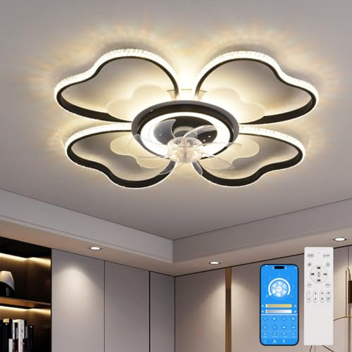 FengBaMeng lampadario con ventilatore,D69CM,Luce a forma di cuore con ventilatore da soffitto,dimmerazione a tre colori lampadario con ventilatore telecomando