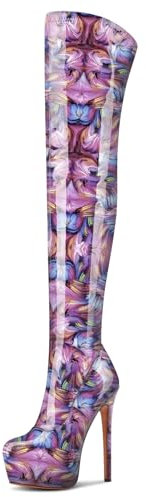 Aachcol Sopra il Ginocchio Spillo Stivali Piattaforma Stivali Alti Fino Alla Coscia Rotonda Punta Cerniera Sexy Dress Alto High Tacco Heel Stivali Viola Multicolore 39 EU