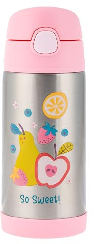 Stephen Joseph Double Wall Stainless Steel Bottles, Insulated Water Bottle for Kids Toddlers, Vacuum Insulated Bottle with Straw, BPA-Free Water Bottle – 11.8 Ounces, Fruit
