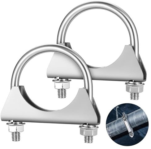 2 Piece Heavy Duty Exhaust U-Bolt Clamp, Car Pipe Clamp, M8, Ø63-65 mm Saddle Type